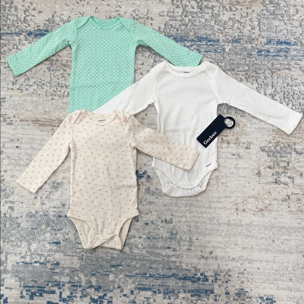 Baby One-Pieces in Mint, White & Cream (3-Pack)